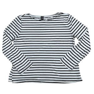 Large Old money clean girl white black stripe boat neck top minimalist‎ nautical